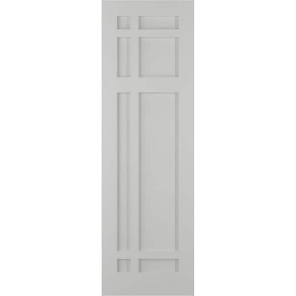 Ekena Millwork 12 in. x 33 in. True Fit Flat Panel PVC San Juan Capistrano Mission Style Fixed Mount Shutters Pair in Hailstorm Gray