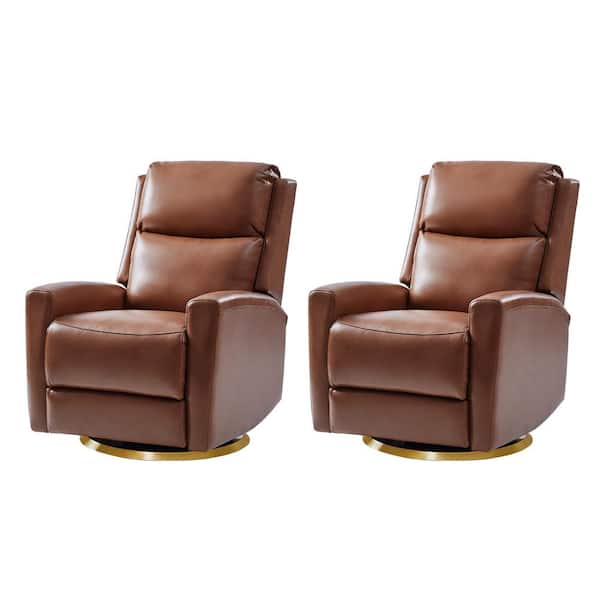 JAYDEN CREATION Andrea Brown 30.25" Transitional Genuine Leather Swivel Rocker Recliner Set of 2