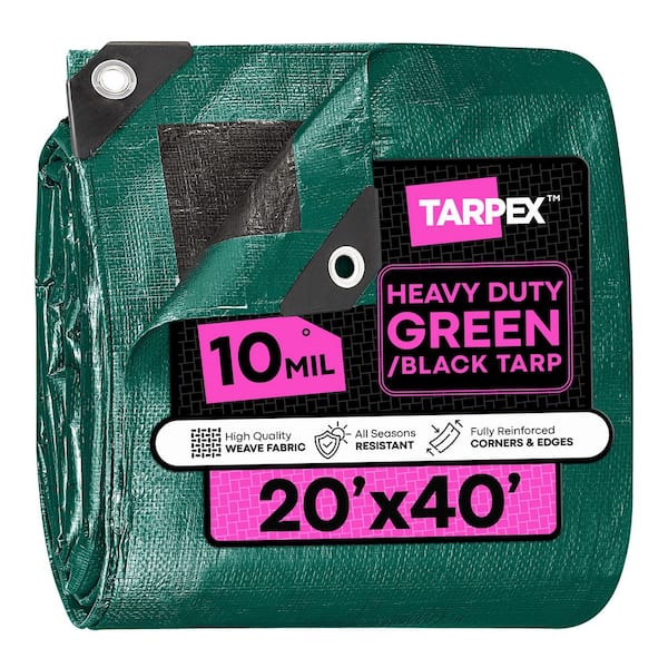 10 Mil Heavy-Duty Poly Tarp 20 ft. x 40 ft. Plastic UV Resistant Multi-Purpose Green & Black Cover