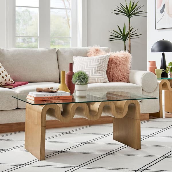 Modway Ondine 40 in. Glass and Wood Specialty Coffee Table in Natural