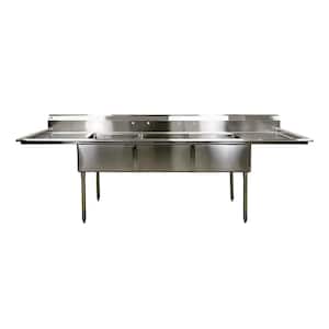 120 in. Stainless Steel 3-Compartments Commercial Sink with Drainboard