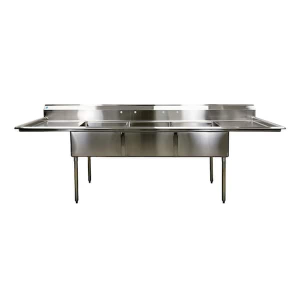 Cooler Depot 120 in. Stainless Steel 3-Compartments Commercial Sink with Drainboard