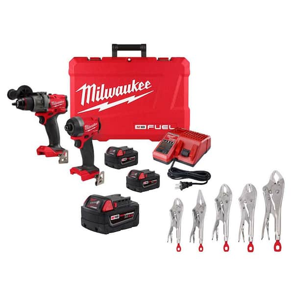 M18 FUEL 18V Lith-Ion Brushless Cordless Hammer Drill & Impact Driver Combo Kit (2-Tool) w/ 3 Batteries, & Pliers