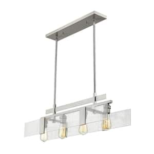 Gantt 4-Light Brushed Nickel Shaded Chandelier Light with Seedy Glass Shade with No Bulbs Included