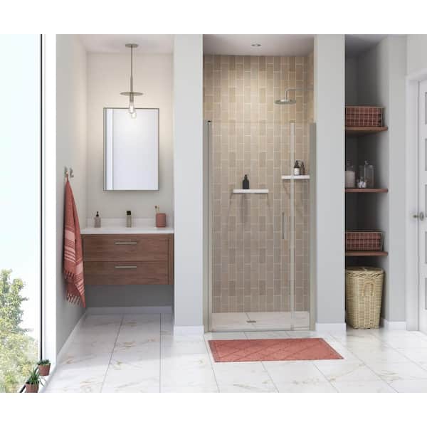 MAAX Manhattan 39 in. to 41 in. W in. x 68 in. H Frameless Pivot Shower Door with Clear Glass in Brushed Nickel
