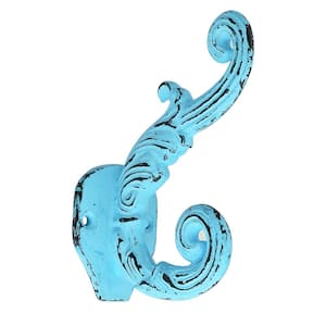 Floral Scroll 4-1/10 in. Distressed Blue Hat and Coat Hook