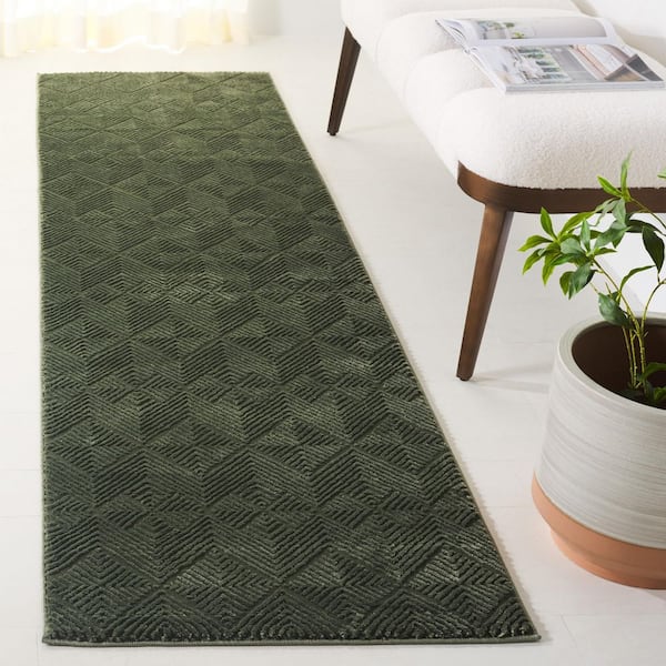 Revive 2 ft. x 10 ft. Green Diamond Runner Rug