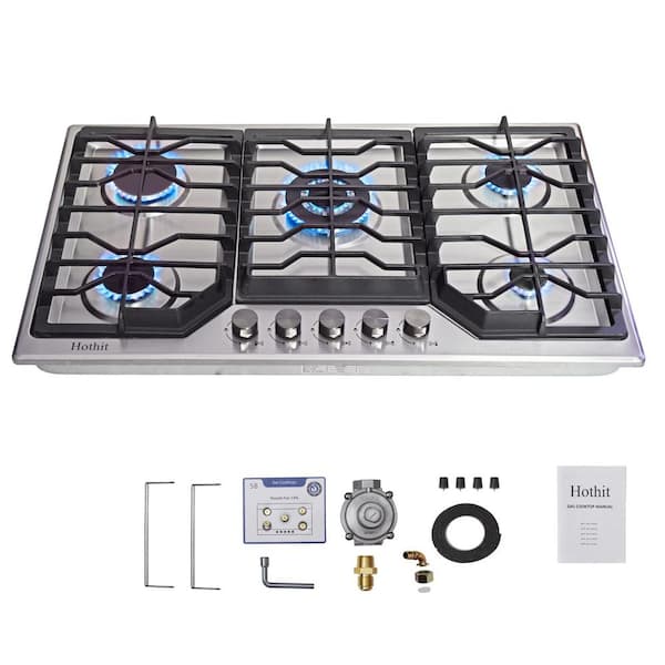 cadeninc 34 in. 5-Burners Gas Cooktop in Stainless Steel with Propane Gas/Natural Gas Convertible