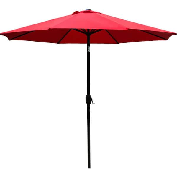9 ft. Aluminum Cantilever Market Solar Tilt Half Patio Umbrella in Red