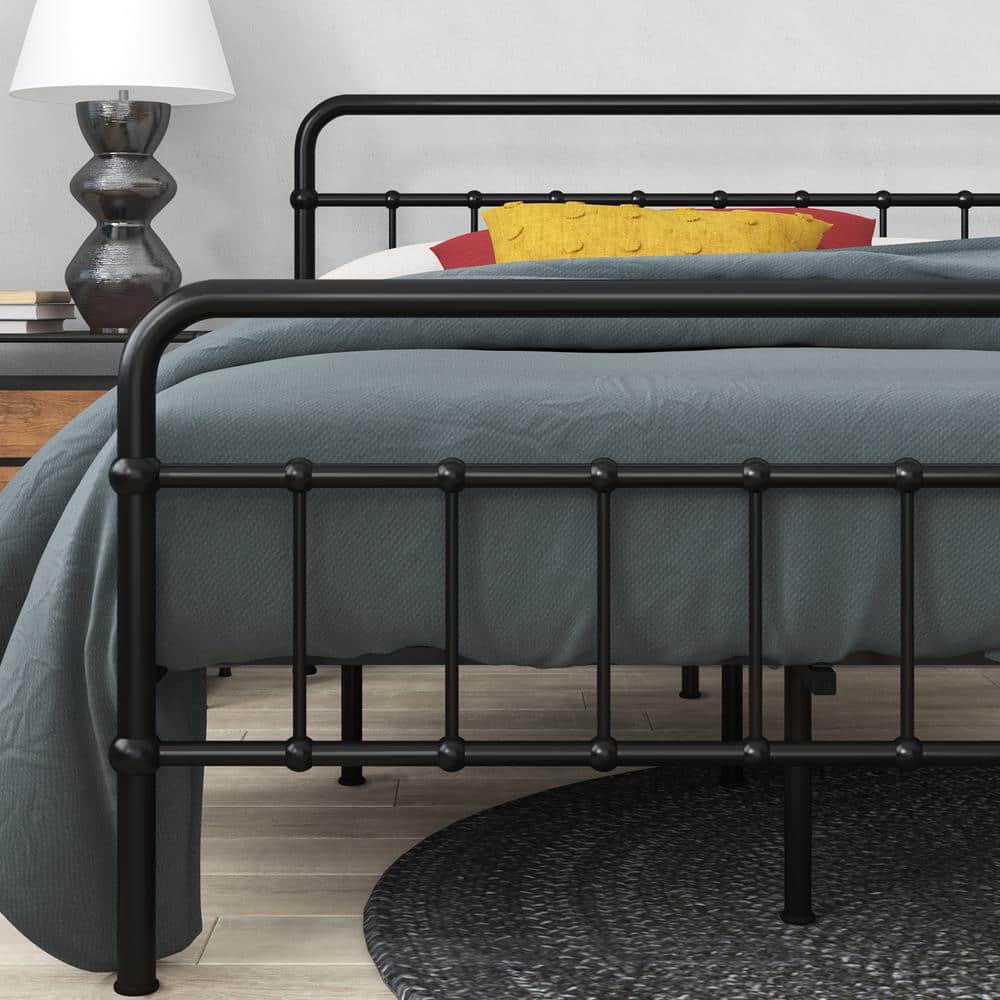 Florence Black Metal Twin Platform Bed Frame with Spindle Headboard