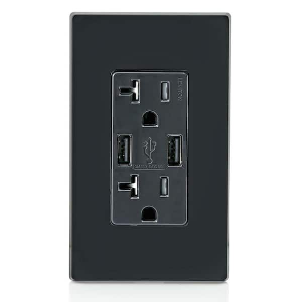Decora 20 Amp Tamper Resistant Duplex Outlet and 3.6 Amp USB Outlet Charger, Black T5832-E