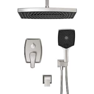 Single-Handle 5-Spray Ceiling Mount Rectangle Tub and Shower Faucet with Hand Shower in Brushed Nickel(Valve Included)