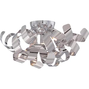 Ribbons 16.5 in. 4-Light Polished Chrome Flush Mount