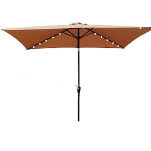 10 ft. x 6.5 ft. Market Rectangular Outdoor Patio Umbrella with Push Button Tilt, Crank and LED Lights in Brown