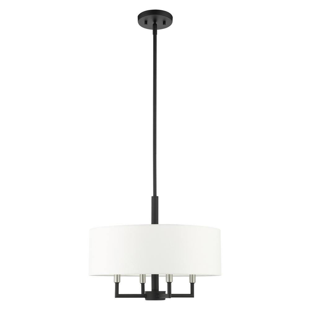 Mini Meridian Black Steel 4-Light Drum Pendant Chandelier