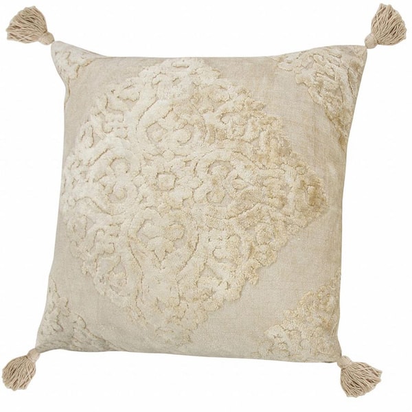 HomeRoots Cream Solid Polyester 20 in. x 20 in. Throw Pillow