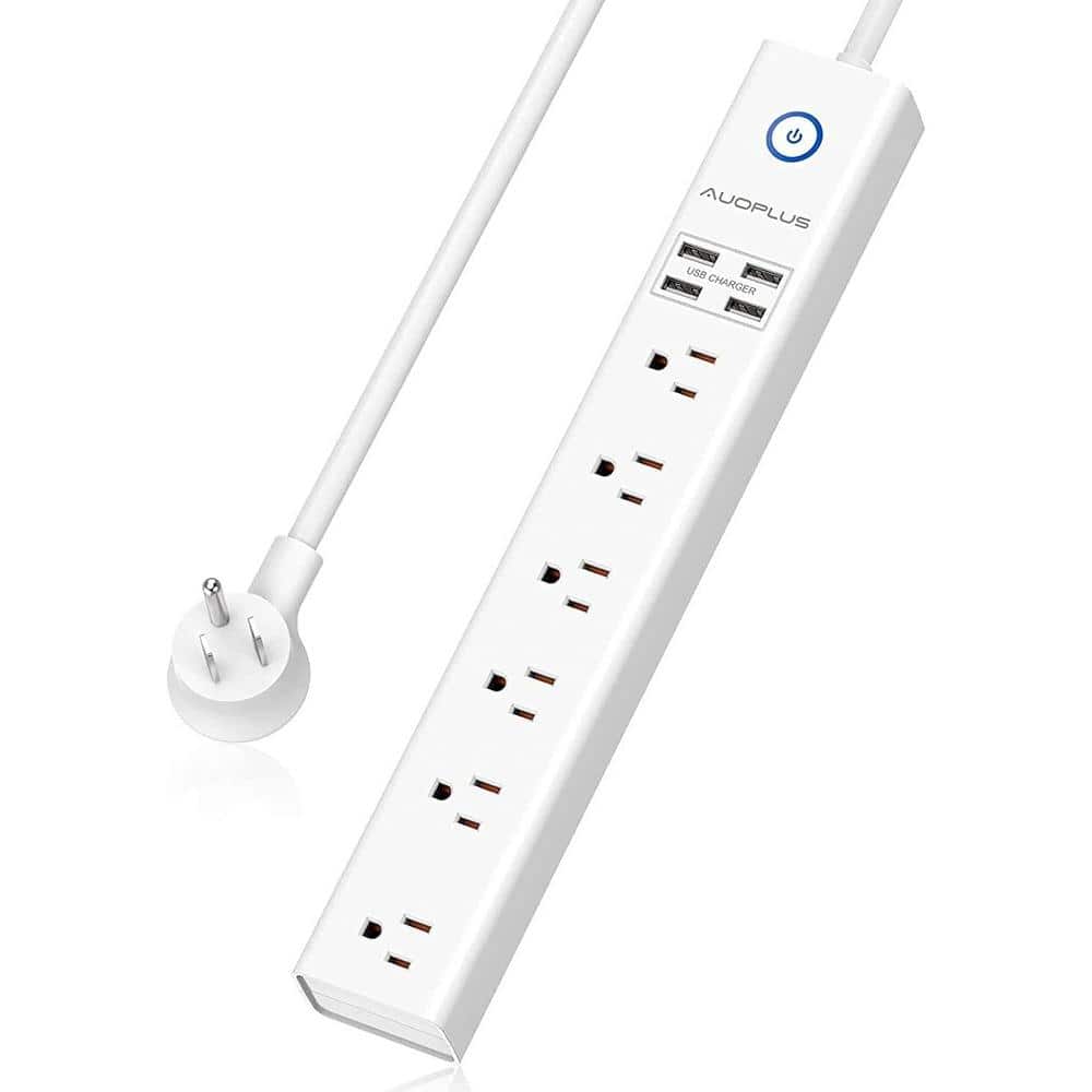 15 ft. Flat Plug Surge Protector Power Strip, Long Extension Cord with 6 Wi