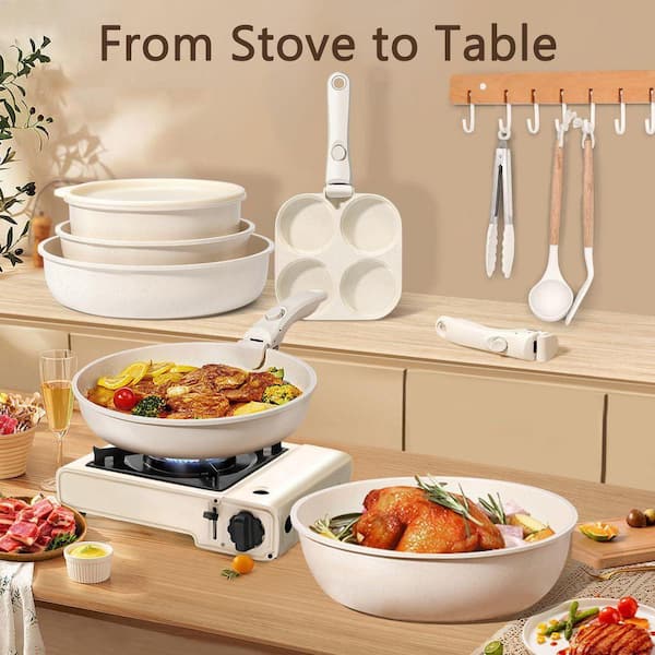 Aluminum 21-Piece Ceramic Nonstick Cookware Set Cream, Detachable