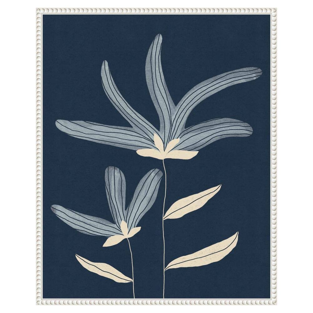 Abstract Floral Navy and White Canvas Wall Art with Beaded Frame