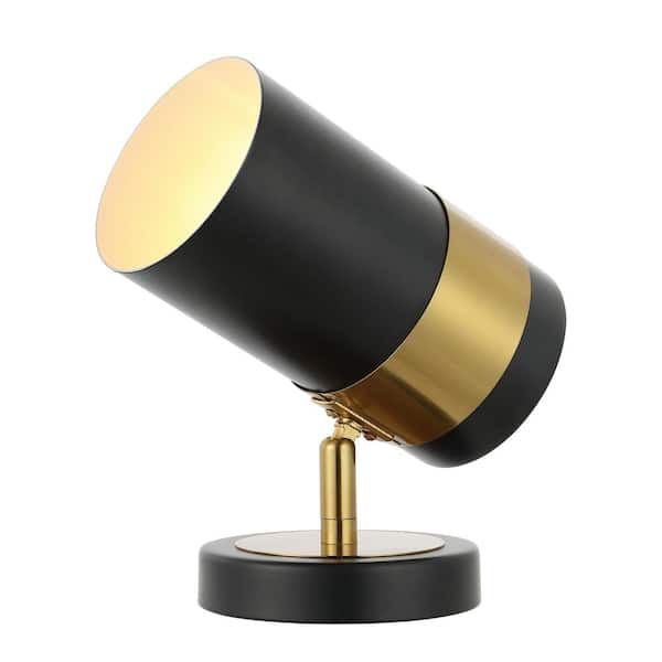 Astra 9.25 in. Modern Industrial Iron Adjustable Indoor LED Floor Spotlight, Black/Brass Gold