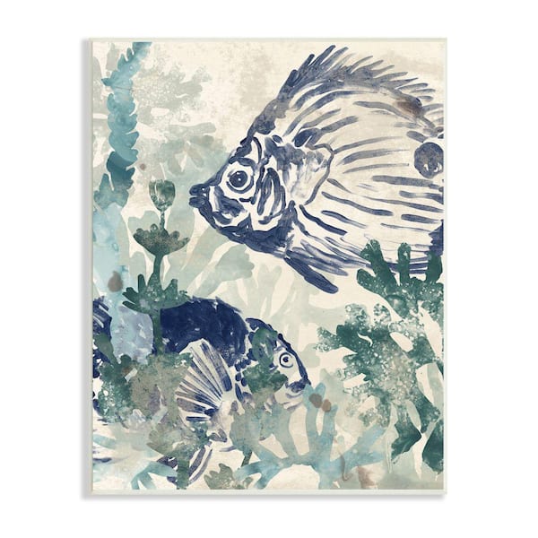 Stupell Industries Abstract Seafloor Tropical Fish Distressed Coral By June Erica Vess Unframed Print Animal Wall Art 10 in. x 15 in.