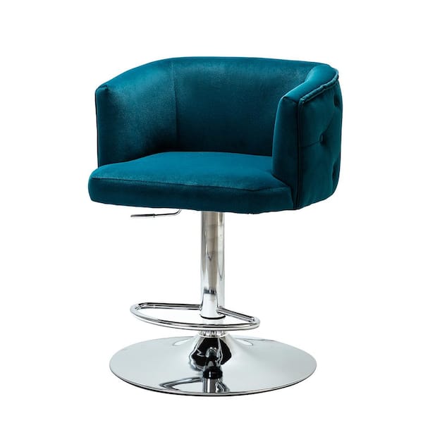 JAYDEN CREATION Magali Teal 35.5 in Bar Stool with Metal Swivel Base