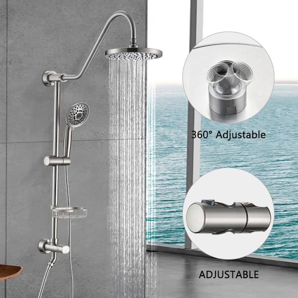 Tahanbath 5 Spray Patterns Dual Shower Heads with Handheld Shower System in  Brushed Nickel X-W1219-W61282 - The Home Depot