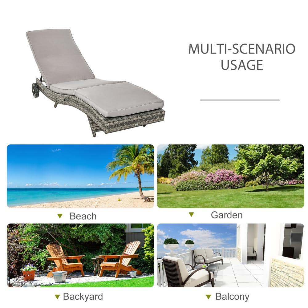 Gray Armless Steel Wicker Chaise Lounge with Cushions