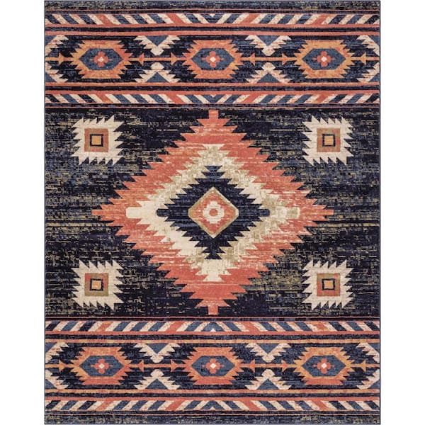 Tulsa Lea Traditional Southwestern Tribal Blue 5 ft. 3 in. x 7 ft. 3 in. Area Rug