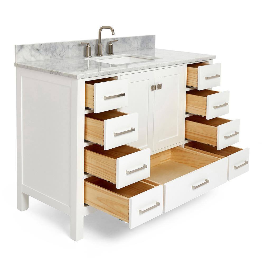 Cambridge 49-Inch White Marble Top Single Sink Bathroom Vanity