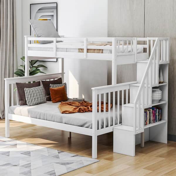 Qualler Pattinson White Twin-Over-Full Separable Bunk Bed with Storage Stairs