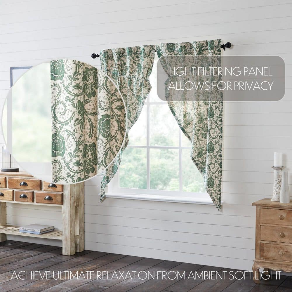 Dorset Green Floral Cotton Light-Filtering Kitchen Curtains