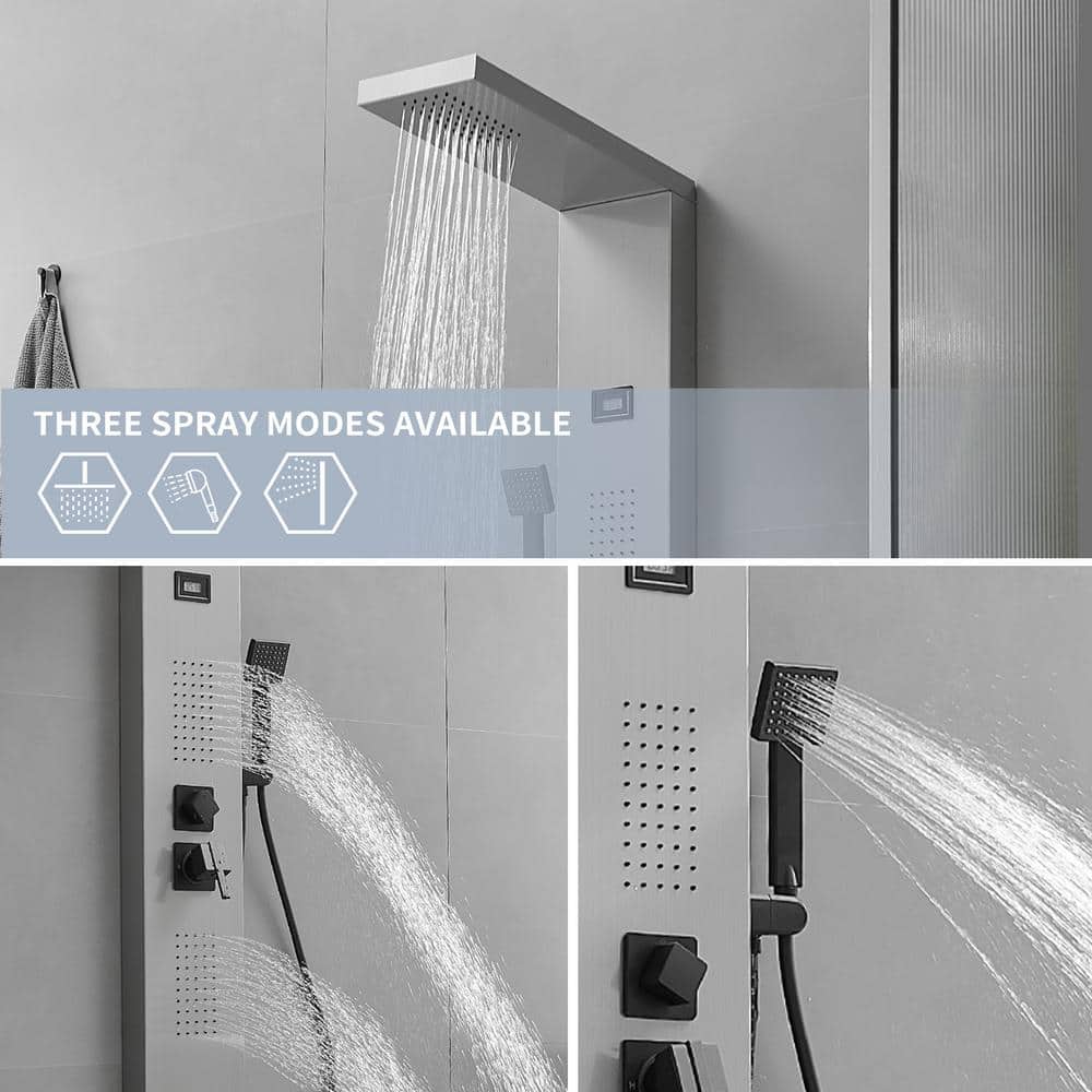 Black Nickel 2-Jet Rainfall Shower Panel System with Handheld Wand