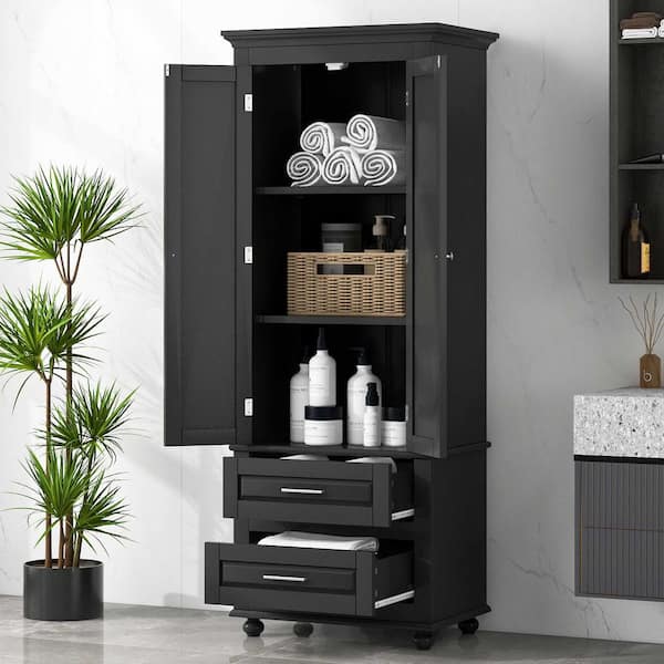 Black 62.5 in. H Accent Cabinet, Bathroom Storage Cabinet with 2-Drawers