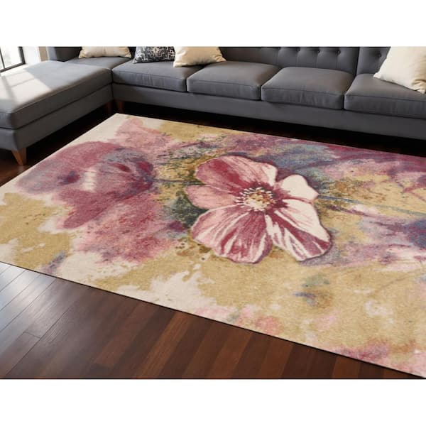 Pink  8 x 11 ft. Woven Floral Rectangle Indoor Area Rug