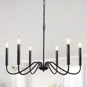 6-Light Black Candle Design Hanging Linear Chandelier Lighting for Kitchen Island