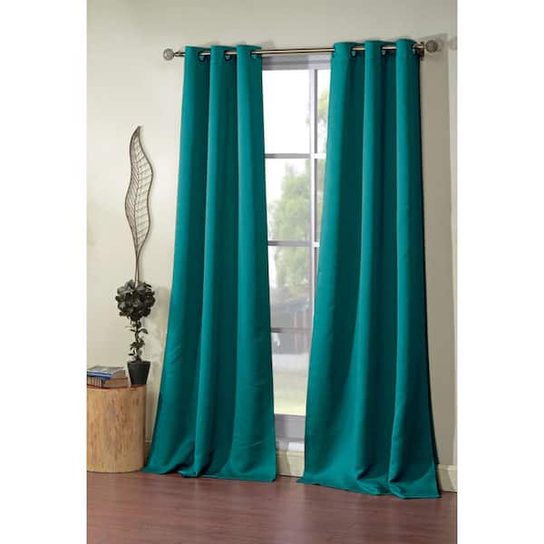 BLACKOUT 365 Turquoise Thermal Rod Pocket Blackout Curtain - 38 in. W x 84 in. L