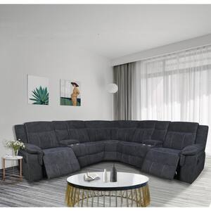 110 in. W 3-piece Fabric Sectional Mannual Motion Sofa in Gray with Cup Holders