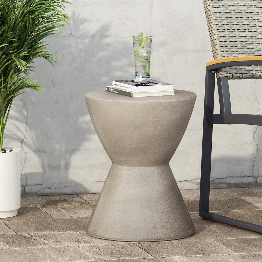 Sleek Hourglass Light Grey Concrete Outdoor Accent Table