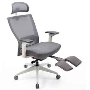 Grey Adjustable Headrest Lumbar Support 5D Armrests Swivel Home Office Ergonomic Task Mesh Chair with Footrest