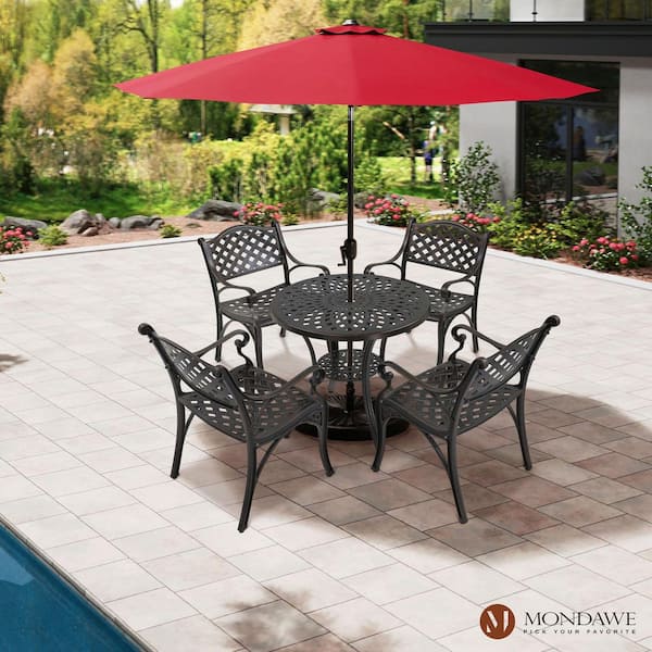 Mondawe 5-Piece Antique Bronze Cast Aluminum Standard Height Outdoor Dining Set with 31 in. Round Table and 2-Dining Chairs