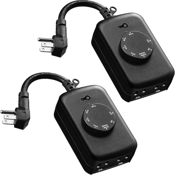 15 Amp 480 min. Outdoor Electrical Outlets Sensor Timer 8/6/4/2hr Countdown Timer Weatherproof for Christmas 2-Pack
