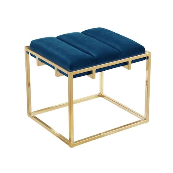 Nicole Miller Judson Navy/Gold Channel Tufted Metal Frame Velvet Ottoman