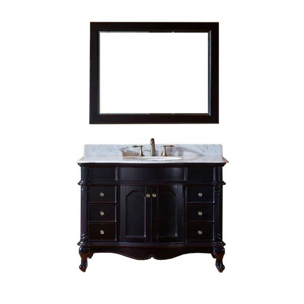 Virtu USA Norhaven 48 in. Vanity in Espresso with Marble Vanity Top in Italian Carrara White and Mirror