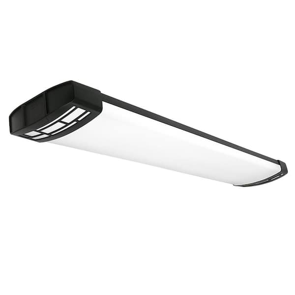Commercial Electric 4 ft. Matte Black Mission End Caps 5250LM 75W LED Flush Mount Ceiling Light Adjustable CCT Night Light Feature