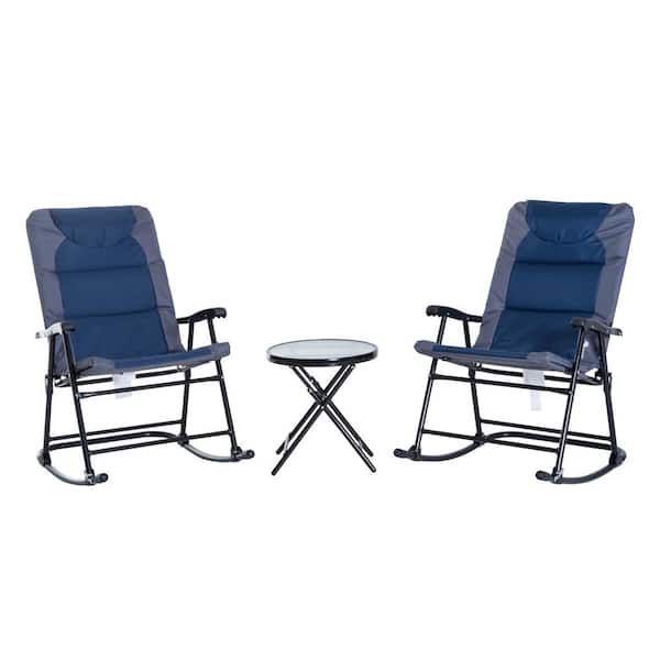Outsunny 3-Piece Metal Patio Conversation Set with Side Table, Blue/Grey Padded Cushions, and Portable Design
