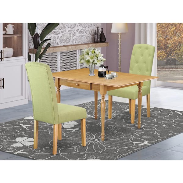 East West Furniture 3-Piece Natural Brown Oak Finish Solid Wood Top With Dropleaf Dining Table Set