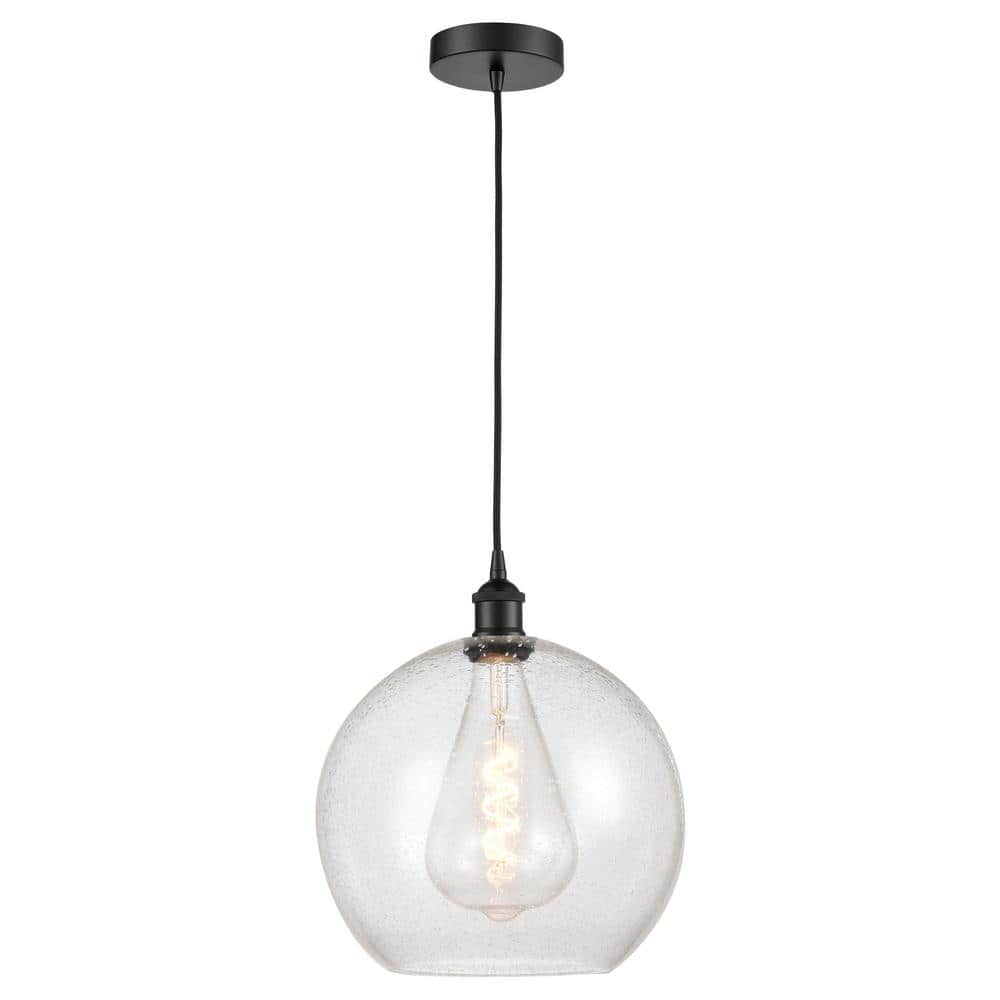Athens 60-Watt 1-Light Matte Black Standard Mini Pendant Light with Seeded Glass Shade, No Bulbs Included price history on PriceWatchPro