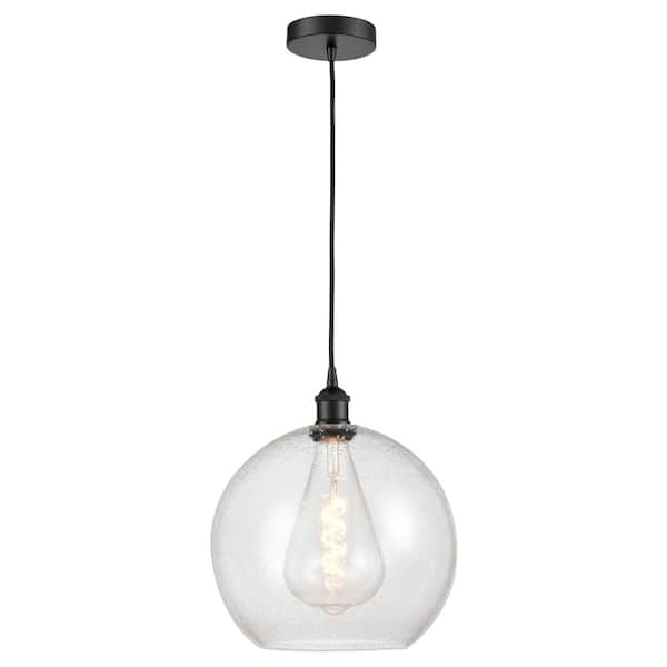 Innovations Athens 60-Watt 1-Light Matte Black Standard Mini Pendant Light with Seeded Glass Shade, No Bulbs Included
