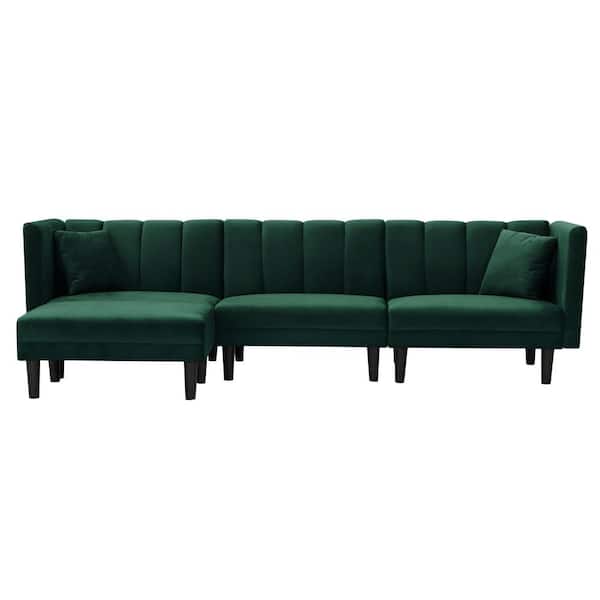Unbranded 106.7 in. Width Dark Green Velvet Twin Size Sofa Bed with 2-Pillows